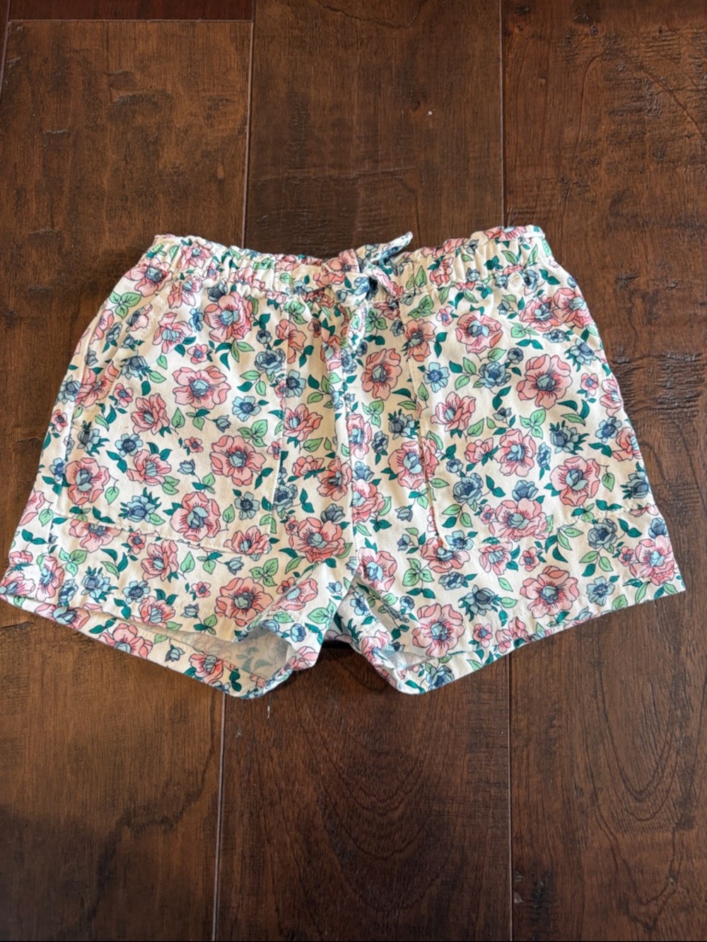Crewcuts Floral Drawstring Cotton Shorts - Pink, Green & Blue